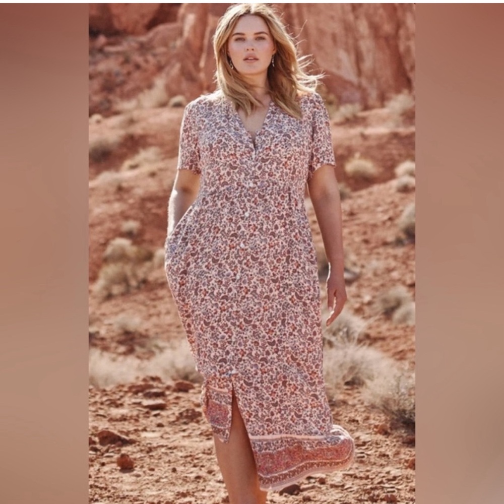 NWT J. Jill Button-Front Floral Midi/Maxi Dress Duster